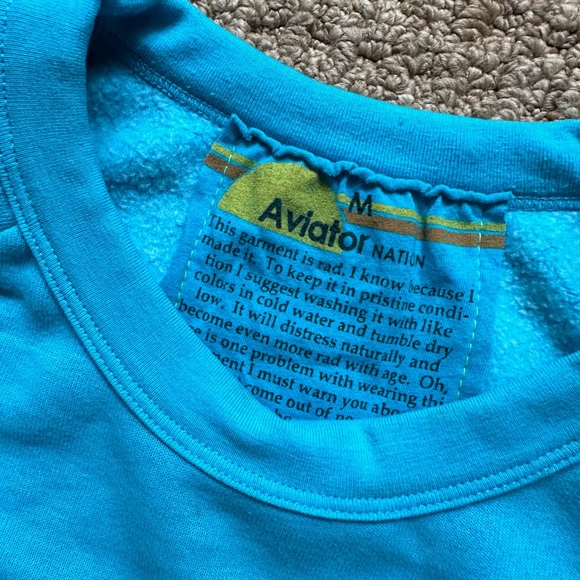 AVIATOR NATION Neon Blue Smiley Embroidered Sweatshirt | Size Medium - Picture 3 of 4